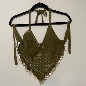 Olive crochet halter top